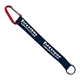 aerial view a navy lanyard & red carabiner 3/4 sewn polyester keychain with metal split - ring strap and carabiner, image 2 of 2