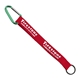 aerial view a red lanyard & green carabiner 3/4 sewn polyester keychain with metal split - ring strap and carabiner, image 2 of 2