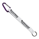 aerial view a white lanyard & purple carabiner 3/4 sewn polyester keychain with metal split - ring strap and carabiner, image 2 of 2