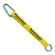 aerial view a yellow lanyard & green carabiner 3/4 sewn polyester keychain with metal split - ring strap and carabiner, image 2 of 2