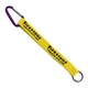 aerial view a yellow lanyard & purple carabiner 3/4 sewn polyester keychain with metal split - ring strap and carabiner, image 2 of 2