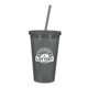 aerial view a translucent charcoal with matching straw 16 oz double wall acrylic tumbler with straw, image 2 of 2