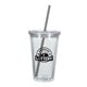 aerial view a translucent clear with charcoal straw 16 oz double wall acrylic tumbler with straw, image 2 of 2