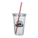 aerial view a translucent clear with red straw 16 oz double wall acrylic tumbler with straw, image 2 of 2