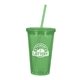 aerial view a translucent green with matching straw 16 oz double wall acrylic tumbler with straw, image 2 of 2