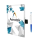 aerial view a blue 5 x 7 perfect paper cover notebook with pen, image 1 of 2