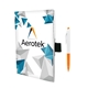 aerial view a orange 5 x 7 perfect paper cover notebook with pen, image 1 of 2
