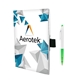 aerial view a green 5 x 7 perfect paper cover notebook with pen, image 1 of 2