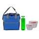 a blue bag & red container & green bottle ridge nesting infuser set