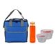 a blue bag & red container & orange bottle ridge nesting infuser set