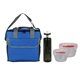 a blue bag & red container & smoke bottle ridge nesting infuser set