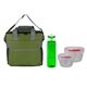 a green bag & red container & green bottle ridge nesting infuser set