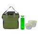 aerial view a green bag & green container & green bottle ridge nesting infuser set, image 1 of 2