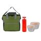 a green bag & orange container & red bottle ridge nesting infuser set