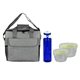 a gray bag & green container & blue bottle ridge nesting infuser set