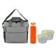 a gray bag & green container & orange bottle ridge nesting infuser set