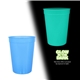 aerial view a light blue 12 oz custom nite glow stadium cup, full color digital, image 1 of 2