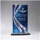 a clear with blue large sweeping ribbon award