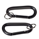 aerial view a black aluminum carabiner with key ring, image 1 of 2