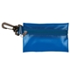 aerial view a trans blue mask sanitizing protection pack in translucent zipper kit with plastic hook attachment, image 1 of 2