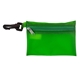 aerial view a trans lime mask sanitizing protection pack in translucent zipper kit with plastic hook attachment, image 1 of 2