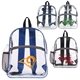 aerial view a group of clear backpack with colored trim, image 1 of 2