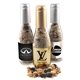 a group of champagne bottle with trail mix