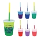 aerial view a group of promotional personalized 12 oz mood plastic stadium cup / straw / lid set, image 2 of 13