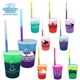aerial view a group of promotional personalized 12 oz mood plastic stadium cup / straw / lid set, image 3 of 13