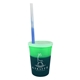 aerial view a group of promotional personalized 12 oz mood plastic stadium cup / straw / lid set, image 4 of 13