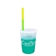 aerial view a group of promotional personalized 12 oz mood plastic stadium cup / straw / lid set, image 5 of 13