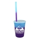 aerial view a group of promotional personalized 12 oz mood plastic stadium cup / straw / lid set, image 6 of 13