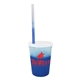aerial view a group of promotional personalized 12 oz mood plastic stadium cup / straw / lid set, image 9 of 13