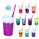 aerial view a group of promotional personalized 22 oz mood stadium plastic cup / straw / lid set, image 2 of 25