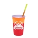 aerial view a group of promotional personalized 22 oz mood stadium plastic cup / straw / lid set, image 11 of 25