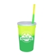 aerial view a group of promotional personalized 22 oz mood stadium plastic cup / straw / lid set, image 13 of 25
