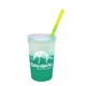 aerial view a group of promotional personalized 22 oz mood stadium plastic cup / straw / lid set, image 4 of 25
