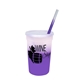 aerial view a group of promotional personalized 22 oz mood stadium plastic cup / straw / lid set, image 7 of 25