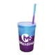aerial view a group of promotional personalized 22 oz mood stadium plastic cup / straw / lid set, image 10 of 25