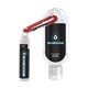 aerial view a group of 1.9 oz clear sanitizer with carabiner attached to spf 15 lip balm, image 1 of 6
