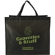 aerial view a black double laminated wipeable jumbo tote, image 1 of 7
