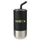aerial view a black lagom insulated 16oz stainless steel tumbler with straw, image 1 of 6