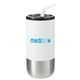 aerial view a white lagom insulated 16oz stainless steel tumbler with straw, image 1 of 6