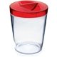 a clear cup & red lid 12 oz candy jar with lid