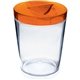 a clear cup & orange lid 12 oz candy jar with lid