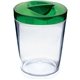 a clear cup & green lid 12 oz candy jar with lid