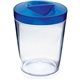 a clear cup & blue lid 12 oz candy jar with lid