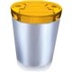 a clear cup & yellow lid desk caddy - foil insert