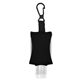 aerial view a black .5 oz hand sanitizer with eva protector case and clip, image 1 of 2