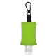 aerial view a neon green .5 oz hand sanitizer with eva protector case and clip, image 1 of 2